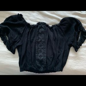 Black mesh off the shoulders crop top